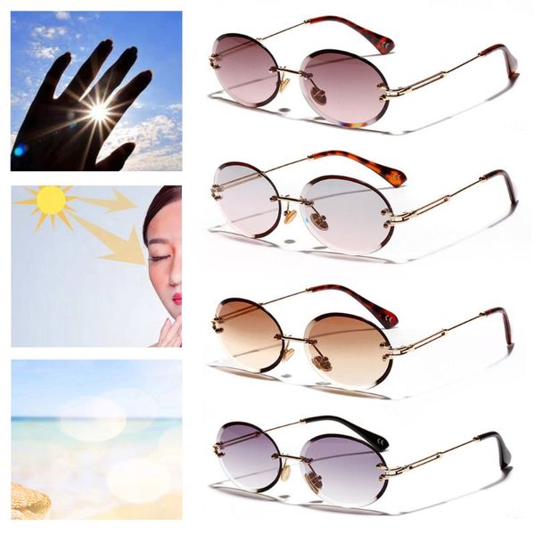 

new design rimless sunglasses fashion trend protection eyewear outdoor driving metal legs oval shape uv400 brand, White;black