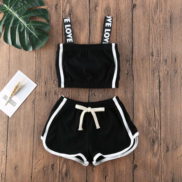 

летние детские девушки дети sunsuit одежда сплошной цвет слинг топы + брюки одежда 2-7 лет, White