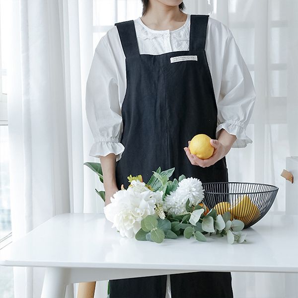 

cotton linen denim printing kitchen apron for women cooking baking restaurant apron home cleaning accessories