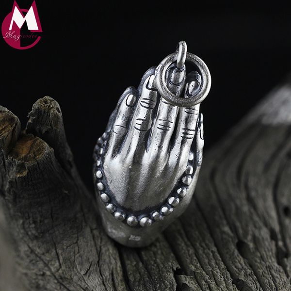

new 925 sterling silver necklace women men buddhist hand india pendant necklace amulet lucky gift religious prayer jewelry sp73