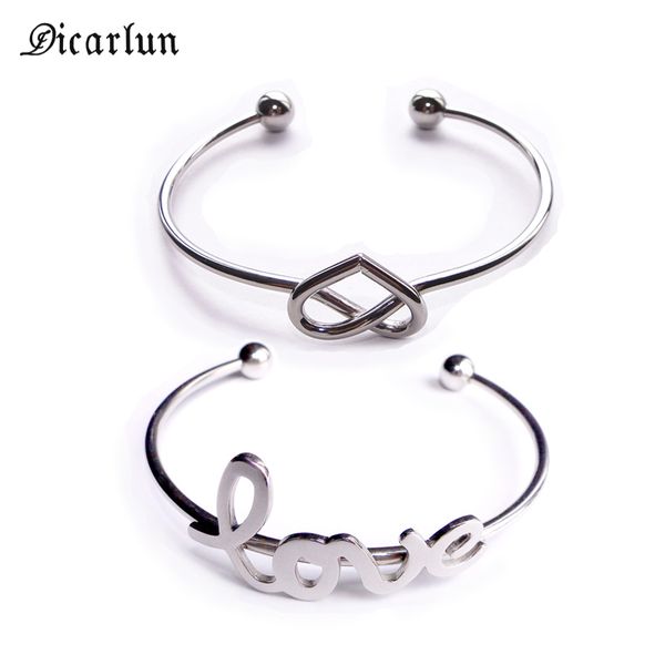 

dicarlun wire knotted heart bracelet minimalist femme stainless steel open bracelet love letters jewelry for women, Black