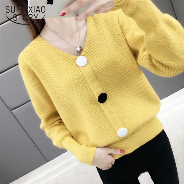 

autumn v-neck low-collar womens sweaters winter clothes women pullovers solid fake button elegant clothes female sweater 6578 50, White;black