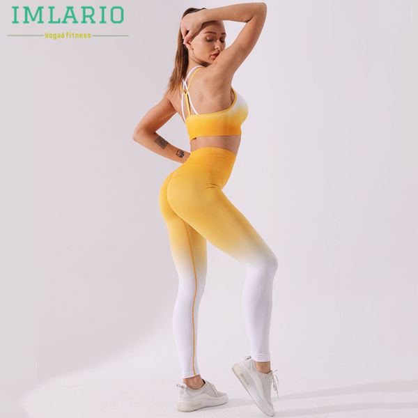 

imlario ombre 2 шт тренировки набор scrunch butt бесшовные йога leggingsbra squatproof женщины высокой талией gym спортивный sportswear