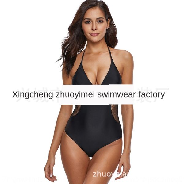 

2019 бикини глубокий v-образным вырезом марли бикини строп сексуальный купальник сплошной цвет цельный горячий источник строп купальник женс, White;black
