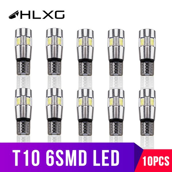 

hlxg 10pcs canbus t10 w5w car led bulb error 12v auto interior dome reading t10 led light lamp 5630 6smd car styling