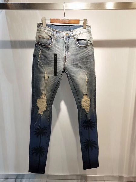 

men dk indigo night palm distressed stretchy skinny jeans, Blue