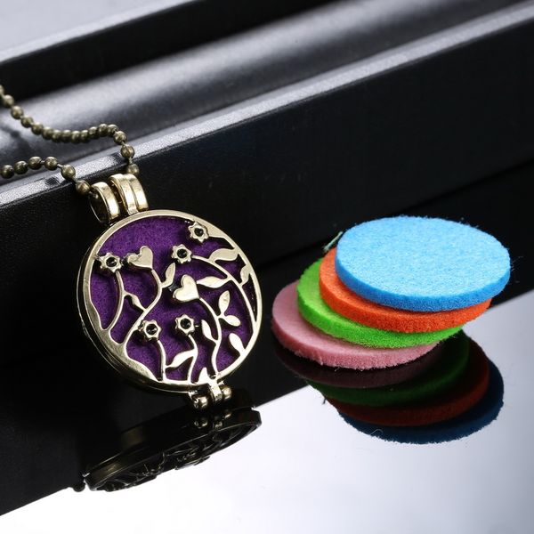 

necklace+5pad)/set fashion flower locket necklace women perfume fragrance essential oil diffuser pendant necklace, Silver