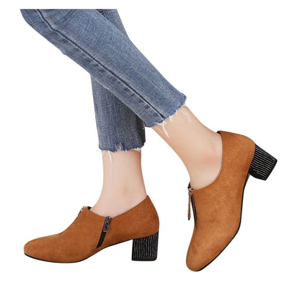 

women's fashion casual square heels zipper short ankle boot high heels shoes, Black