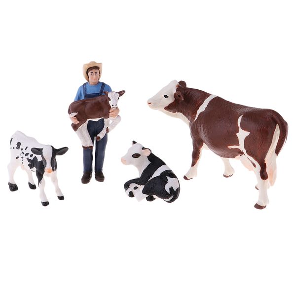 

realistic farm animal model action figure toy collectible - farmer & 4 cows