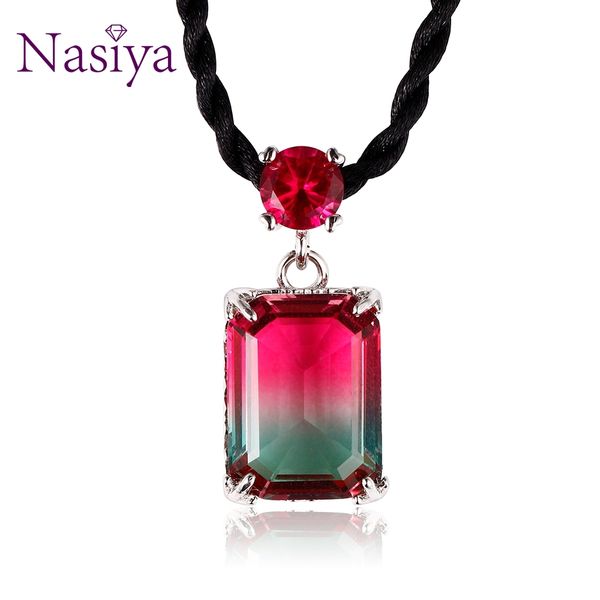 

nasiya new design choker rope necklace with tourmaline pendant short collar necklace for women party birthday wholesale gift, Silver