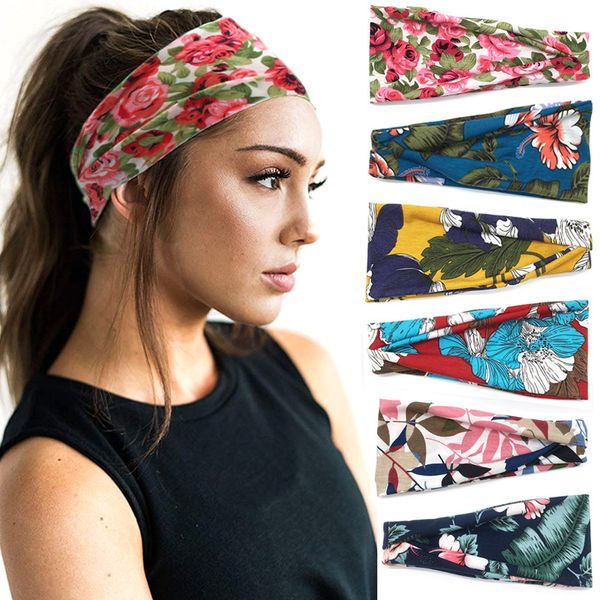 

women twisted knotted wide yoga headband bohemia floral wide stretch hair band for girls elastic turban spa headbands le251, Slivery;white