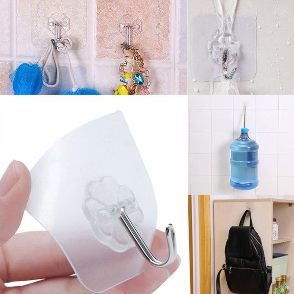 

6 pcs self adhesive strong stick transparent flower wall hook bathroom hanger home storage & organization