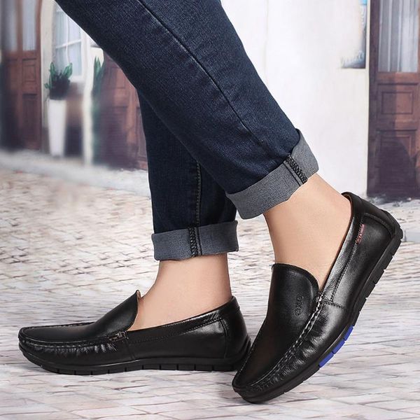 

kancoold leather casual shoes men fashion breathable soft bottom men's suits shoes british trend comfortable casual men, Black