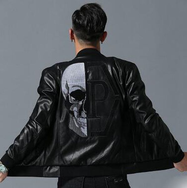 

2020 new fashion latest arrival designer black jacket mens jeans leather skull jackets clothes letter printed men winter coats luxury