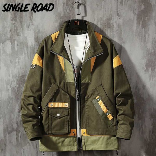 

men's jackets singleroad mens cargo clothing jacket men 2021 patchwork side pockets windbreakers hip hop japanese streetwear for, Black;brown