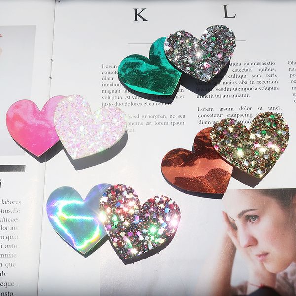

boutique ins 12pcs fashion cute glossy laser love hairpins glitter love heart hair clips princess headwear hair accessories, Slivery;white