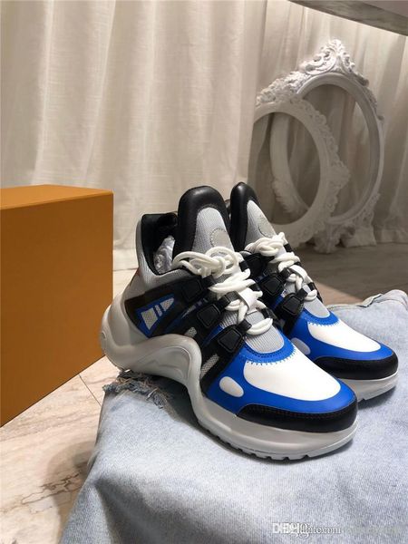 

2019newisvuitton 2019lv archlight monogram blue white red black tie flat trainer shoes sneakers with original box, Blue;gray
