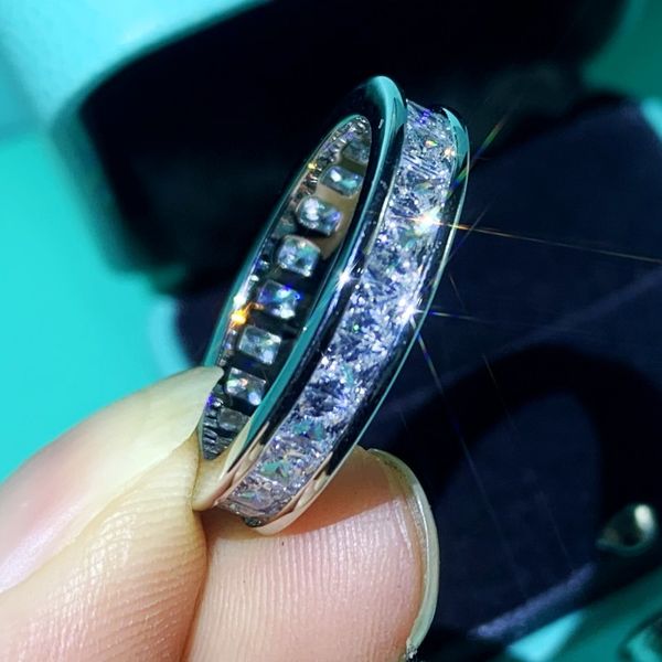 

victoria classical fashion jewelry 925 sterling silver full princess cut white z cz diamond promise women wedding band ring gift, Slivery;golden