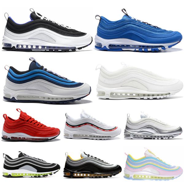 

nike air max 97 airmax мужчин и женщин кроссовки горячие продажи тройной белый черный непобежденным белый премиум мужской тренер дизайнер сп, White;red
