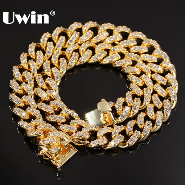 

uwin micro pave white cubic zirconia choker necklaces 12mm fashion hiphop cuban link chain jewelry men women drop shipping, Silver