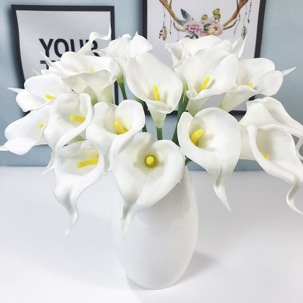 

20pcs artificial flowers calla 7 colors calla lily bridal wedding decoration bouquet head pu real touch flower wall fall decor