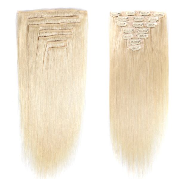 

silky straight clip in human hair extensions 160g brazilian indian remy hair for full head, dhl, Black