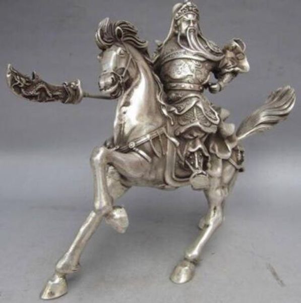 

chinese collectable tibet silver warrior god guan yu horse statue, Black