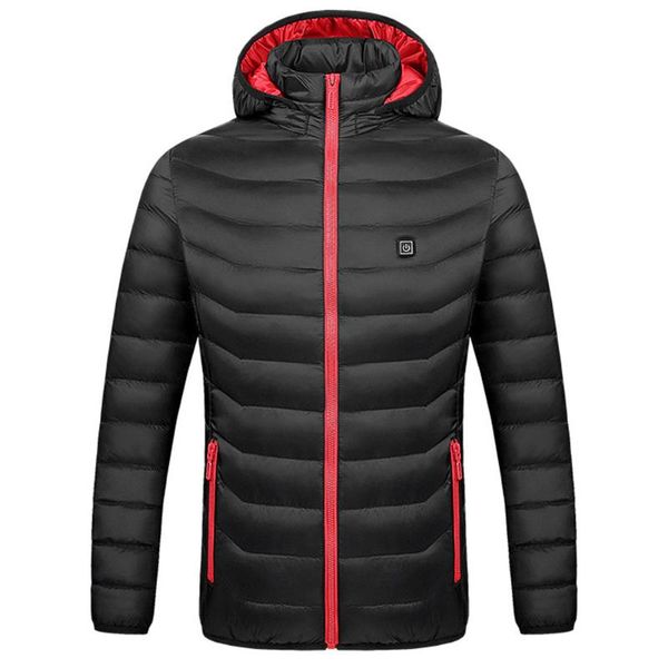 

daily pocket women coat usb rechargeable warm casual hooded zipper soft electric heating thick solid winter thermal, Black