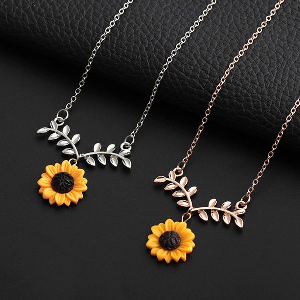 

new pendant clavicle necklace cute sunflower leaf branch gifts women jewelry birthday gift boho bohemian accessories drop ship, Silver