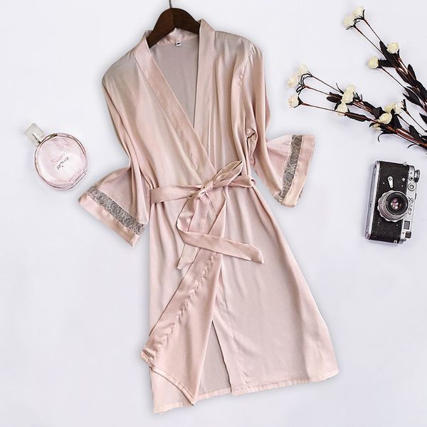 

women faux silk kimono robe sleepwear lace trim bathrobe nightwear bride bridesmaid wedding robes casual home wear 4xl, Black;red