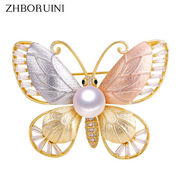 

zhboruini italian technology natural freshwater pearl brooch tricolor frosted butterfly brooch pearl jewelry for women not fade, Slivery;golden