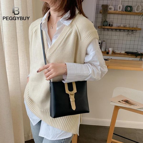 

fashion women simple solid color polyester shoulder bags messenger hasp women leather purse casual crossbody shoulder handbag