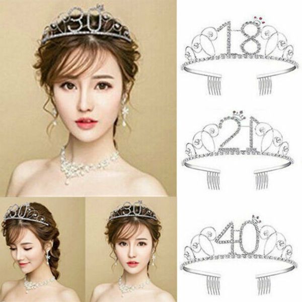 

anniversary birthday 16/18/20/30/40th silver rhinestone tiara crown headband