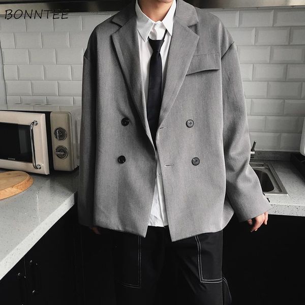 

blazers men autumn double breasted solid loose fashion leisure literary korean style simple ulzzang mens suits chic all-match, White;black