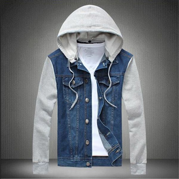 

hoodie for man spring fashion mens cotton hoodie jeans jackets outerwear patchwork denim jacket men hoody plus m-5xl, Black