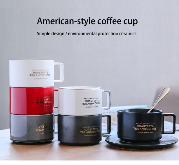 Americanos estilo copos de café com colher Continental Tea Set Tea Cup simples Household Matte cor cerâmica Coffee Cups presente