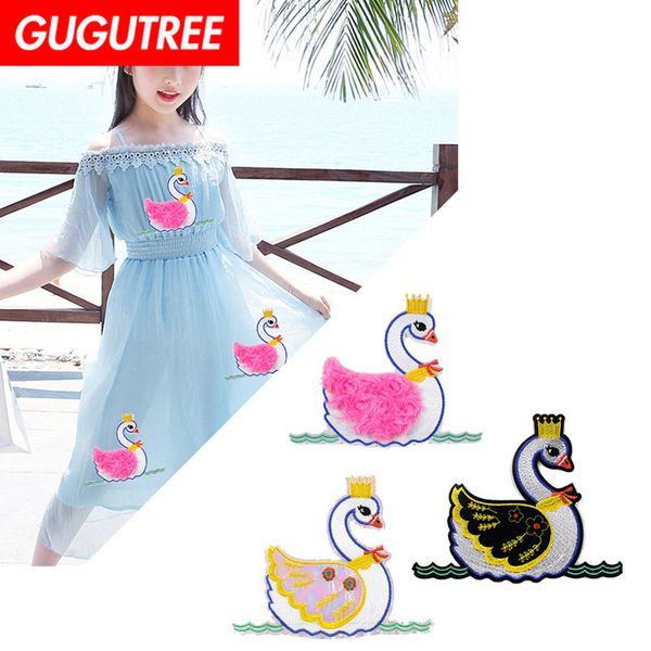 

gugutree embroidery big swan patch animal cartoon patches badges applique patches for clothing dxl-28, Black