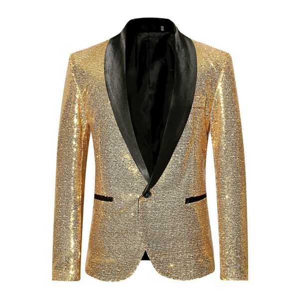 

shiny gold sequin bling glitter blazer men new shawl collar club dj mens blazer jacket stage clothers for singers, White;black