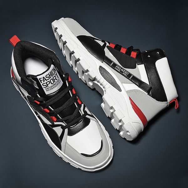 

hight-shoe boy's trendy shoes 2019 new style cotton-padded shoes winter basketball trend versatile function-style men, Black