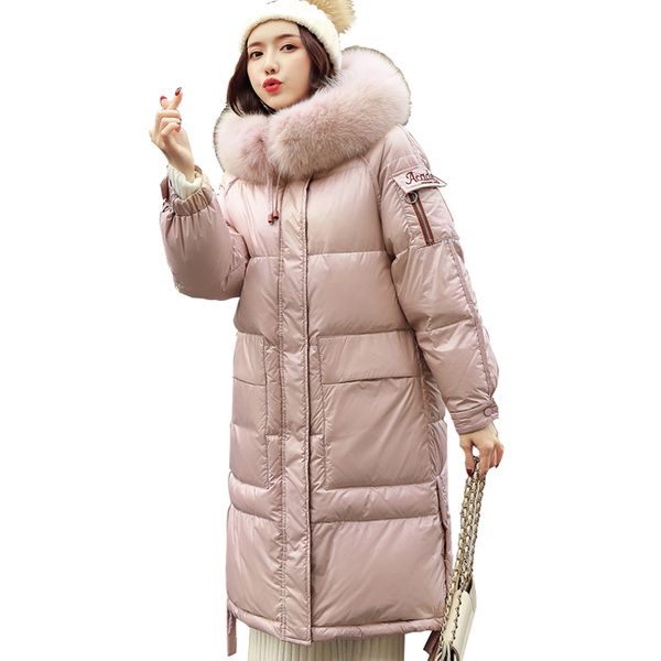 

down jacket women real raccoon fur collar down coat thick warm women puffer coats winter 2019 new hooded long jacket, Black