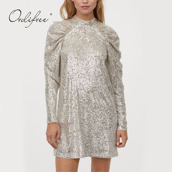 

ordifree 2020 оен женин плае  длиннм Ѭђкавом silver sequin екђалное мини-плае, Black;gray