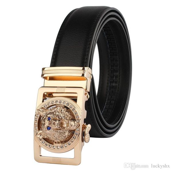 

new designer belts for men cow leather wolf automatic buckle men belt luxury business waistband, Black;brown