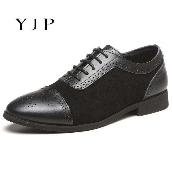 

yjp men's casual office formal leather shoes pointed toe business work wedding breathable soft low brock style shoes, Black
