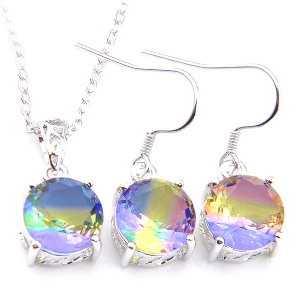 

luckyshine 2pcs set fashion bi colored tourmaline round shape women wedding jewelry set pendant earrings wiht chain, Black