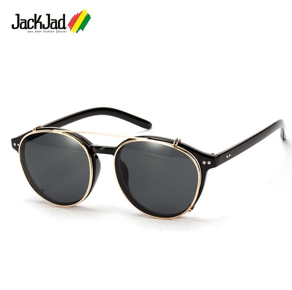 

jackjad 2018 fashion steampunk style lens removable sunglasses clip on vintage round brand design sun glasses 1509, White;black