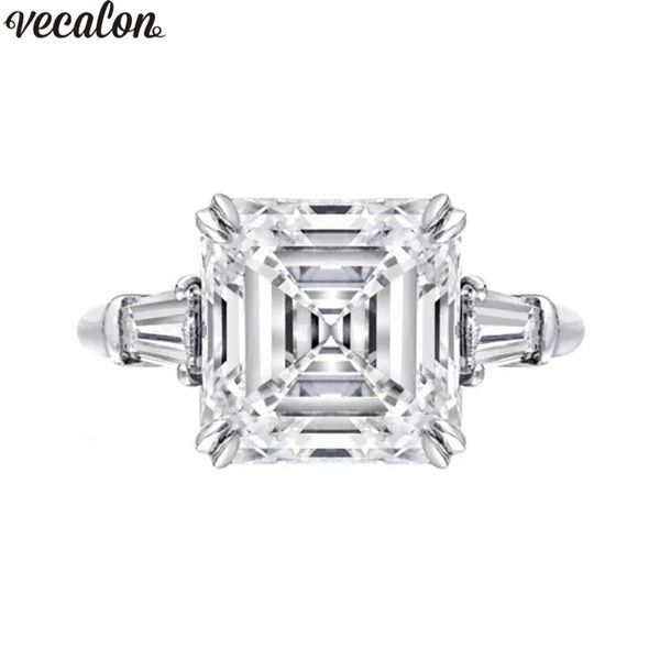 Vecalon Royal Queen Promise Ring 925 prata esterlina corte Asscher 6ct AAAAA Cz anéis de aliança de casamento de luxo para mulheres joias de noiva