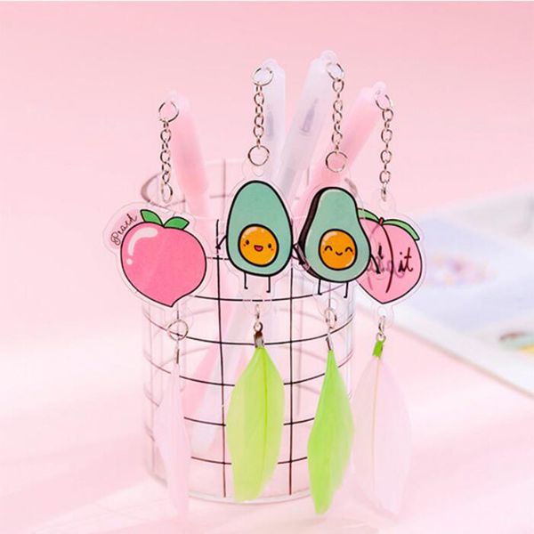 

36 pcs/lot avocado feather pendant gel pen cute peach 0.38 mm black ink signature pen office school writing supplies