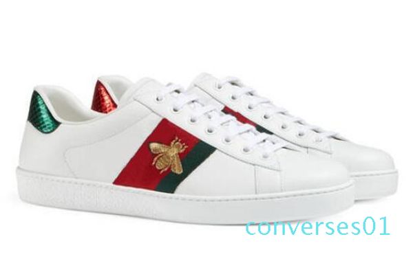 

mens women designer boat flats loafers luxury casual sneakers white low genuine leather python tiger bee flower embroidered china shoe co01, Black