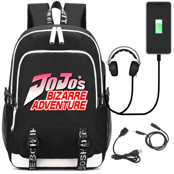 

jojo's bizzare adventure lapbackpack external usb charge bag headset port teenagers school bags bookbag travel bags