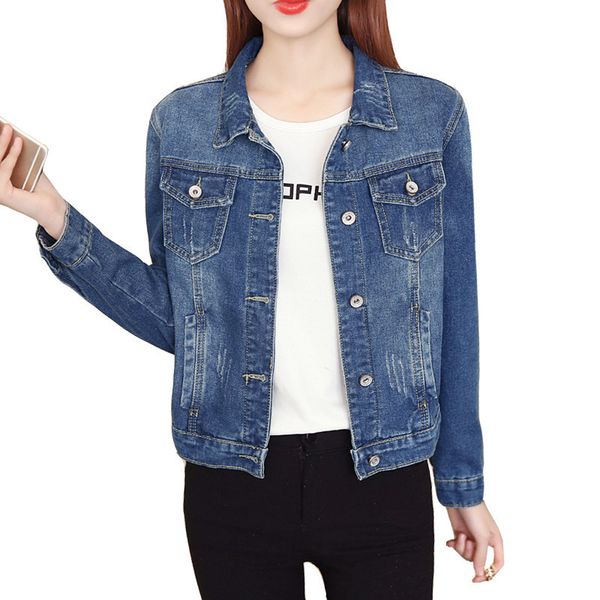 

large size women basic jackets 4xl 5xl 2019 autumn new short denim jackets long sleeve casual jeans blue coat outwear r112, Black;brown